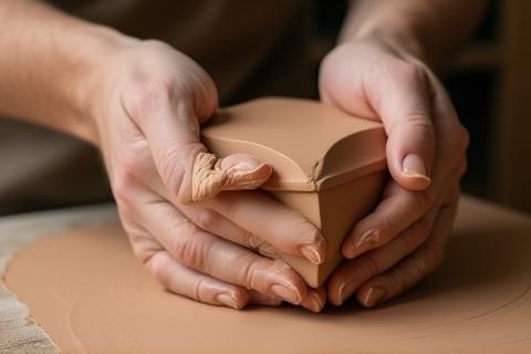 Hände, die Ton kneten